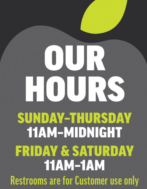 Hours of Op 2 Times - 14x18 - 11-12 & 11-1 + Restrooms for Customers Only